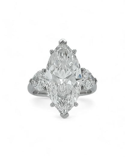 Elegance Marquise Diamond Ring with Heart Side Stones