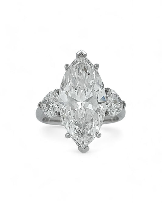 Elegance Marquise Diamond Ring with Heart Side Stones