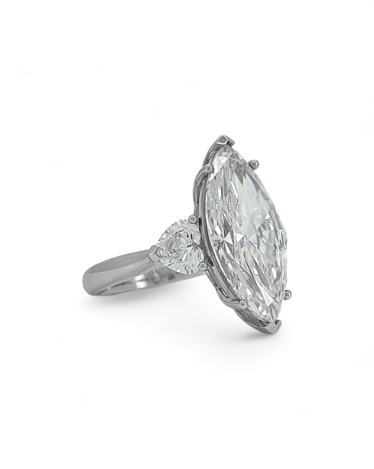 Elegance Marquise Diamond Ring with Heart Side Stones