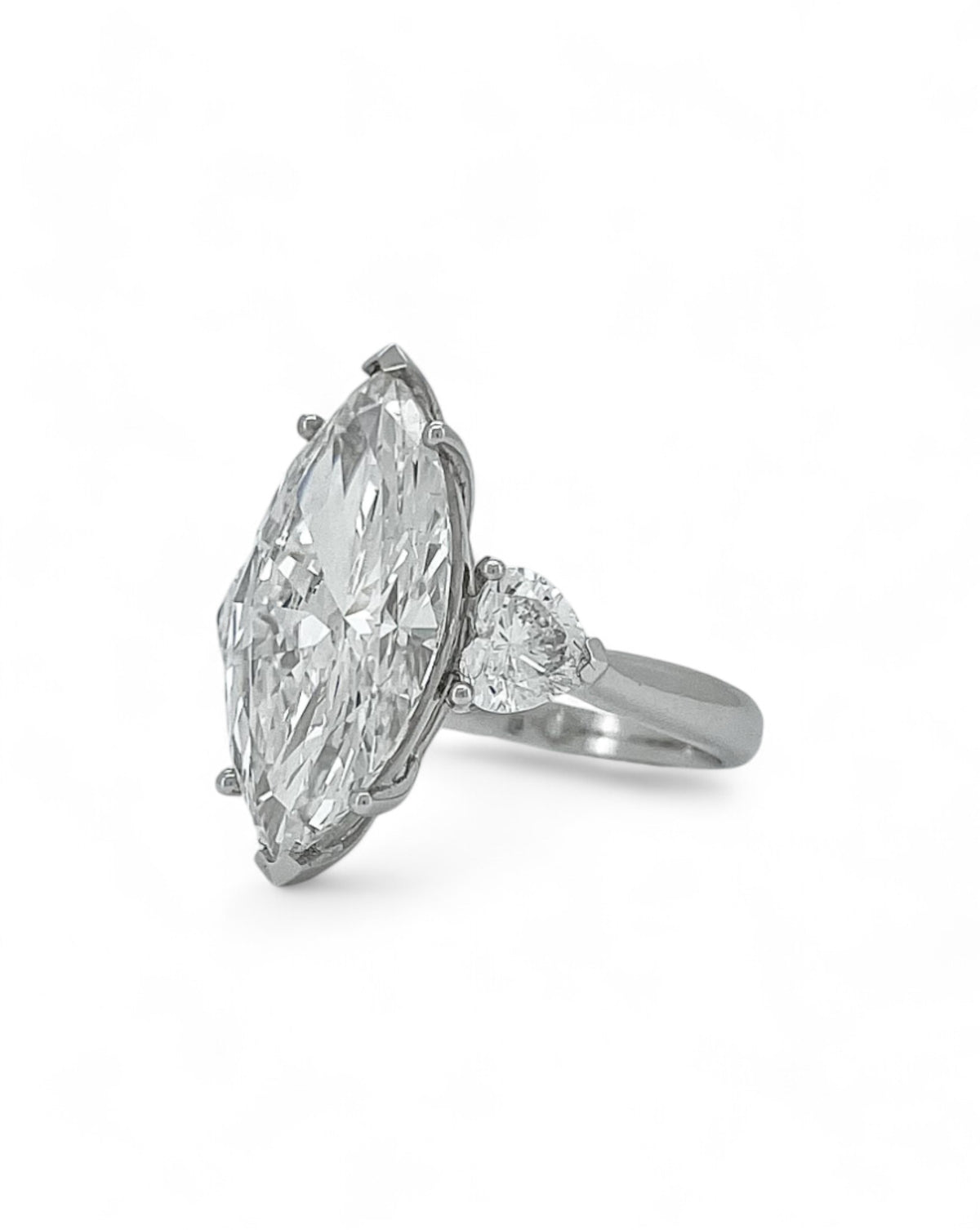 Elegance Marquise Diamond Ring with Heart Side Stones