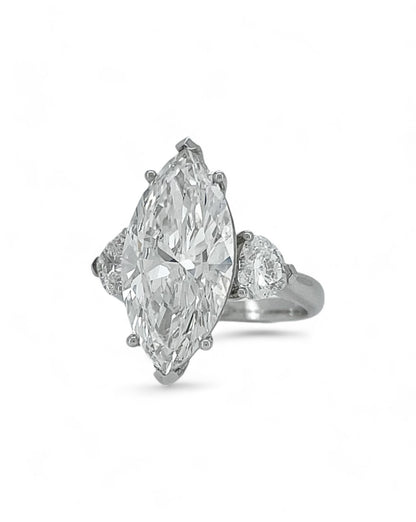 Elegance Marquise Diamond Ring with Heart Side Stones