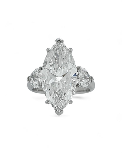 Elegance Marquise Diamond Ring with Heart Side Stones