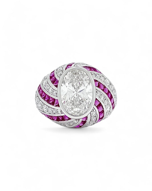 Heirloom Peppermint Oval-cut Diamond & Ruby Ring