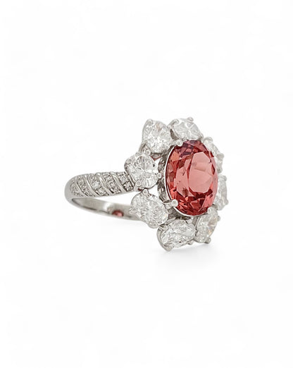 Heirloom Coral Dahlia Padparadscha Sapphire Ring