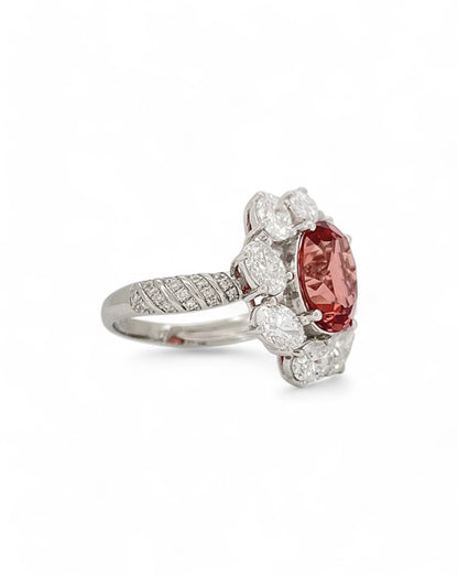 Heirloom Coral Dahlia Padparadscha Sapphire Ring
