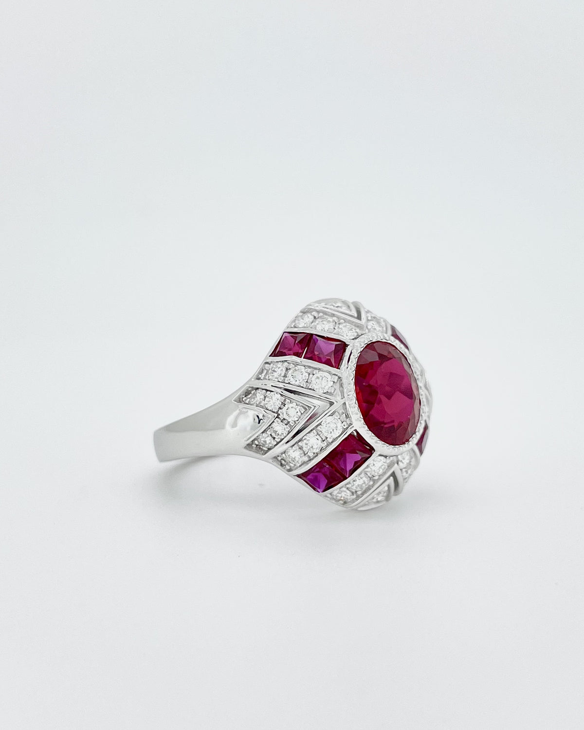 Heirloom Imperial Deco Ruby and Diamond Statement Ring